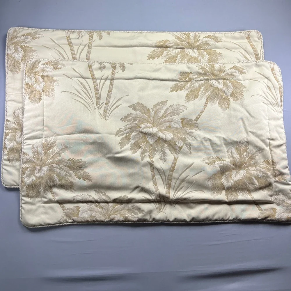 Set Of 2 Croscill King Pillow Shams Beige Tropical Palm Tree Bedding (28